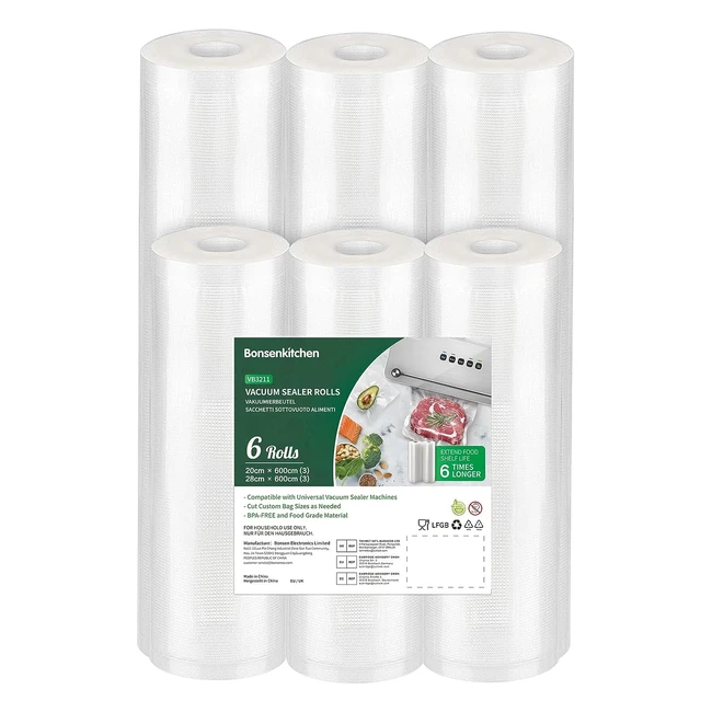Sacs Sous Vide Alimentaire Bonsenkitchen - Lot de 3 Rouleaux 28x600cm et 3 Rouleaux 20x600cm