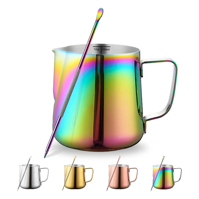 Brocca Schiuma di Latte Pentolino 350ml - Acciaio Inossidabile - Decorazione Tazze - Caffè Cappuccino - Brocche a Vapore