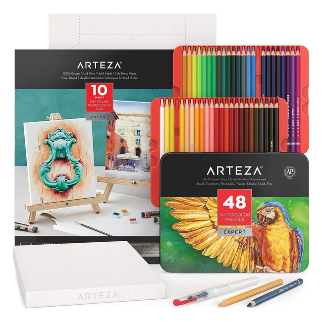 Coffret Artistique Arteza pour Dessin et Aquarelle - Crayons d'Aquarelle et Papier de Toile Pliable - Fournitures d'Art pour Enfants et Adultes