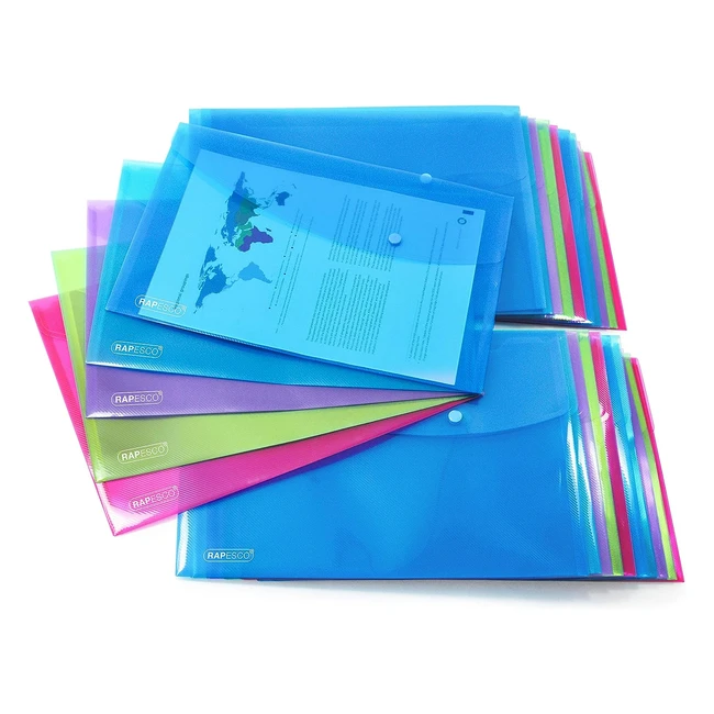 Rapesco 1494 Popper Wallets A4 Foolscap - Pack of 20 - Assorted Transparent Colors