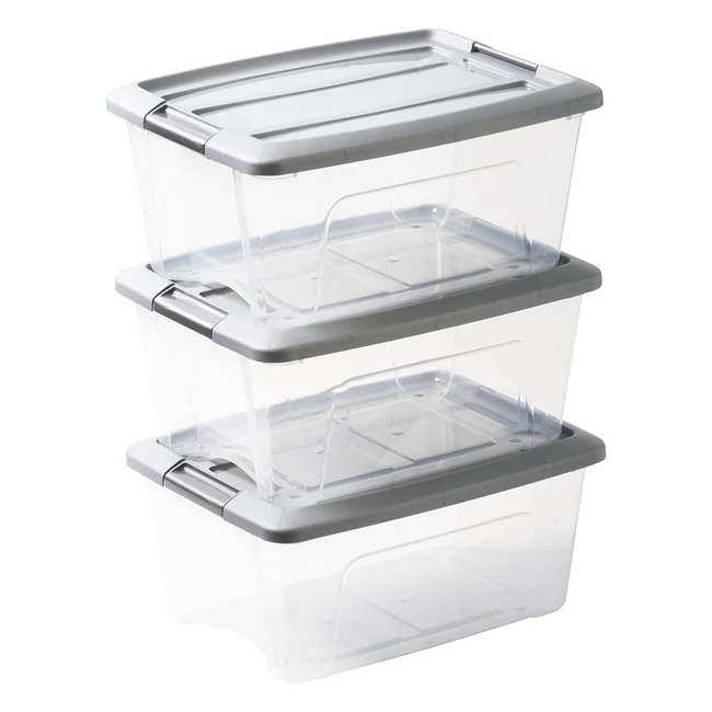 Iris Ohyama Plastic Storage Boxes 15L Set of 3 - Stackable, BPA Free