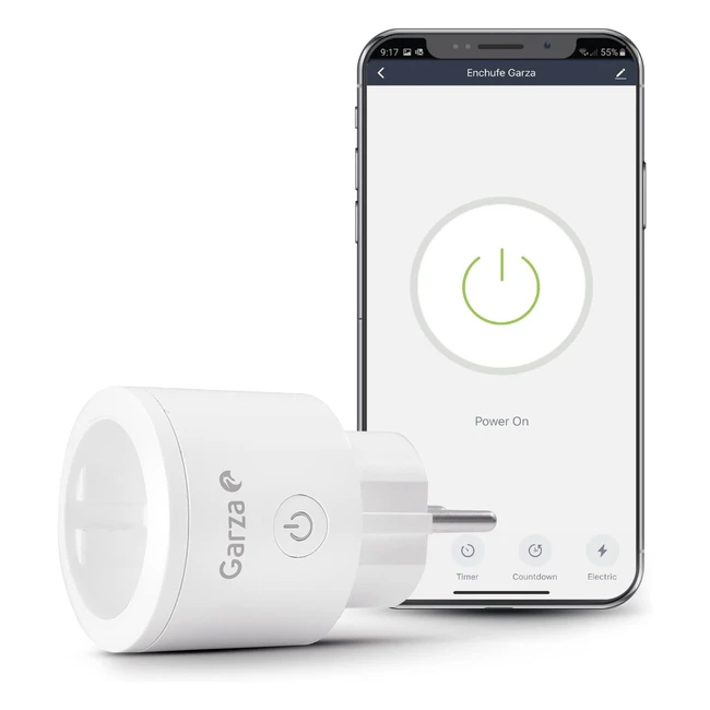 Enchufe Wifi Inteligente Garza Smart, Programable, Control Remoto por App y Voz, Medidor de Consumo, Blanco
