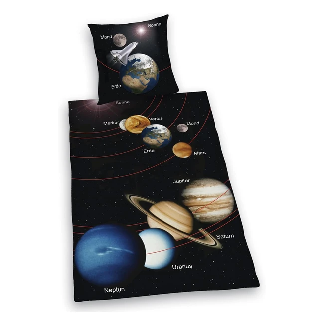 Parure de lit réversible système solaire Herding Young Collection - 140x200cm - 100% cotonrenforcé