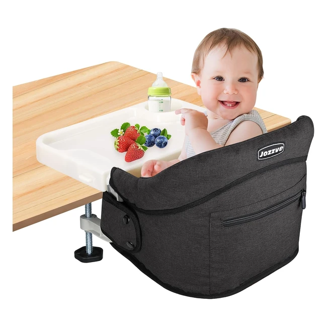 Chaise haute bébé Jozzve avec plateau amovible - Siège de table portable et pliable - Idéal pour les voyages - Noir