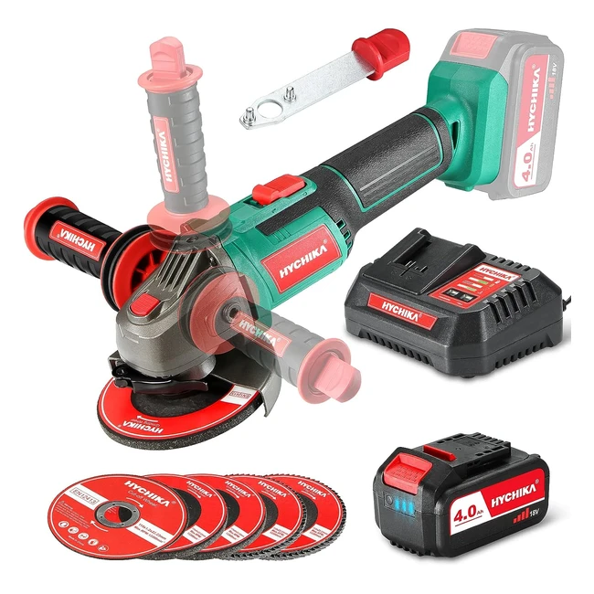 Amoladora Angular Inalámbrica Hychika 18V 8500 RPM + 5 Discos Abrasivos