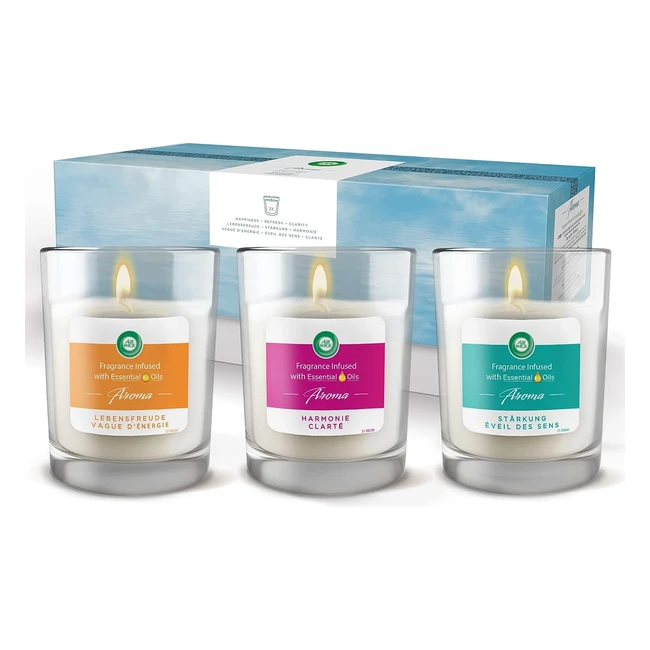 Air Wick Aromaduftkerzen Geschenkset - Wellness und Entspannung mit natürlichen ätherischen Ölen - 3x Duftkerzen im Glas