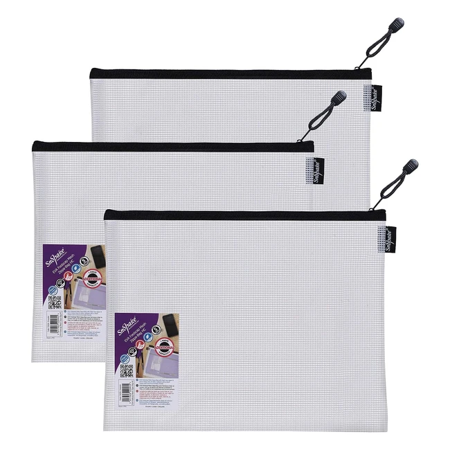 Snopake Foolscap High Capacity EVA Mesh Zippabag Pack of 3 - Transparent/Black