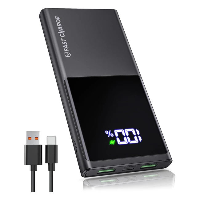 Bessline Batterie Externe 10500mAh Ultra Mince Power Bank - Charge Rapide 3A - 3 Sorties - 2 Entrées - Compatible avec iPhone Samsung Xiaomi Huawei