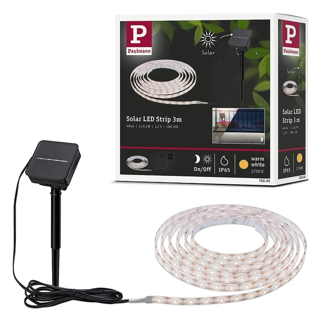 Bande LED solaire Paulmann 78896 avec capteur crépusculaire - Économie d'énergie - 60 LEDs - Blanc chaud
