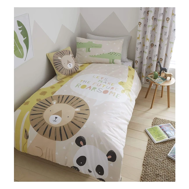 Catherine Lansfield Roarsome Animals Junior Duvet Cover Set - Natural