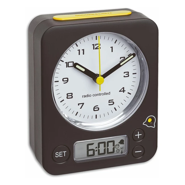 Réveil analogique TFA Dostmann Combo 6015110107 avec horloge radiocommandée et réglage numérique du réveil - Noir/Jaune