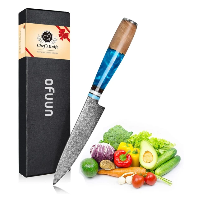 Cuchillo Cocina Damasco 126cm - Cuchillo Universales 67 Capas - Acero VG10 - Mango Ergonómico - Resina Azul