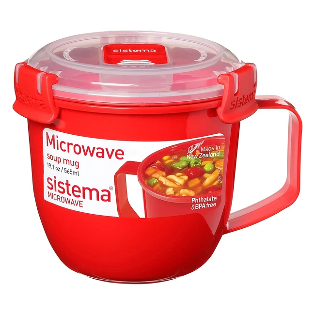 Sistema Microwave Soup Mug 565ml - BPA-Free - Red/Clear