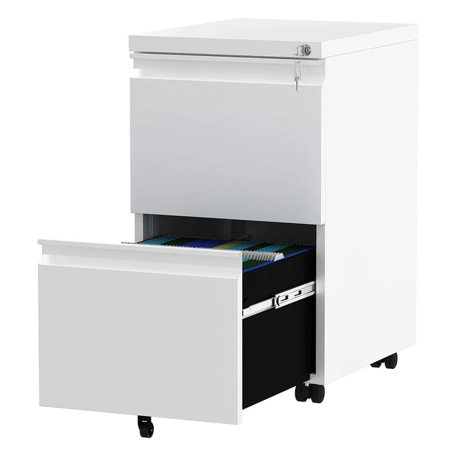 Yitahome Mobile Filing Cabinet - 2 Lockable Drawers - Under Desk File Storage - White 51x39x71cm
