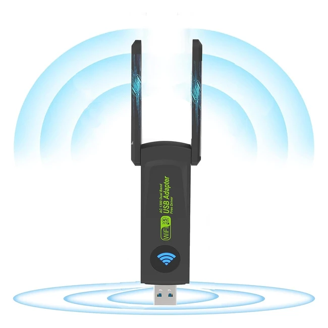 Adaptador Wifi USB Inalámbrico 2023 - 1300Mbps - Instalación sin Controladores - Antenas Dobles - Compatible con Windows - Ganancia de 5dBi
