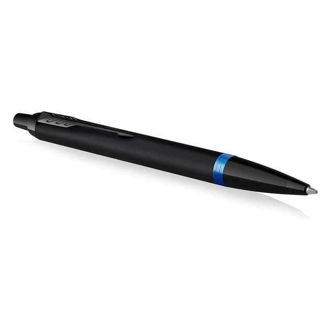 Parker IM Vibrant Rings Ballpoint Pen - Satin Black Lacquer, Marine Blue Accents, Medium Point
