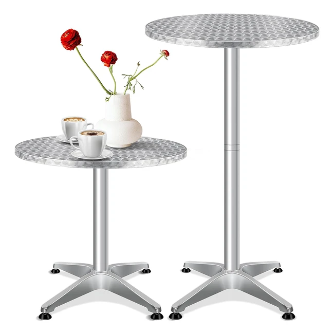 Kesser 2in1 Bar Tisch Bistrotisch Aluminium Edelstahl Höhenverstellbar 70 cm 115 cm Partytisch Ø 60 cm Innen und Außen Hochzeitsempfangstisch 4 Füße Silber