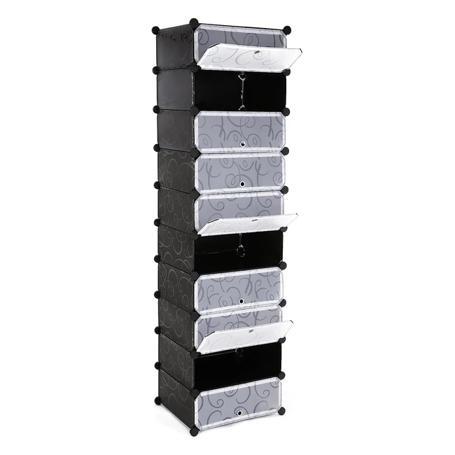 Songmics LPC10H Plastic Shoe Rack - 10 Shelves - Black - 48x173x36cm