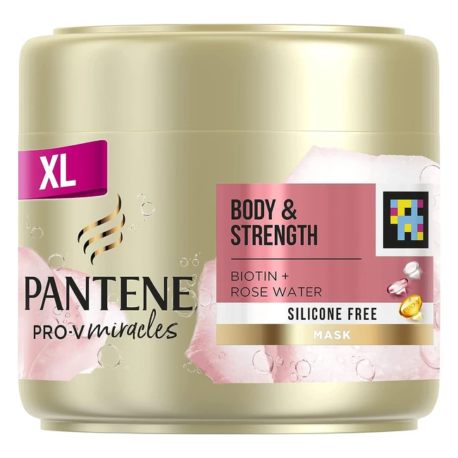 Pantene Hair Mask with Biotin & Rose Water - Visibly Thicker Hair, Silicone-Free - 300ml