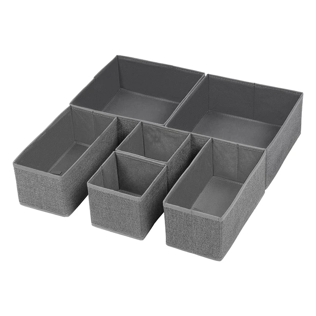 Songmics Drawer Organisers Set of 6 - Foldable Fabric Storage Boxes for Socks, Underwear, Bras, Ties - Dark Grey