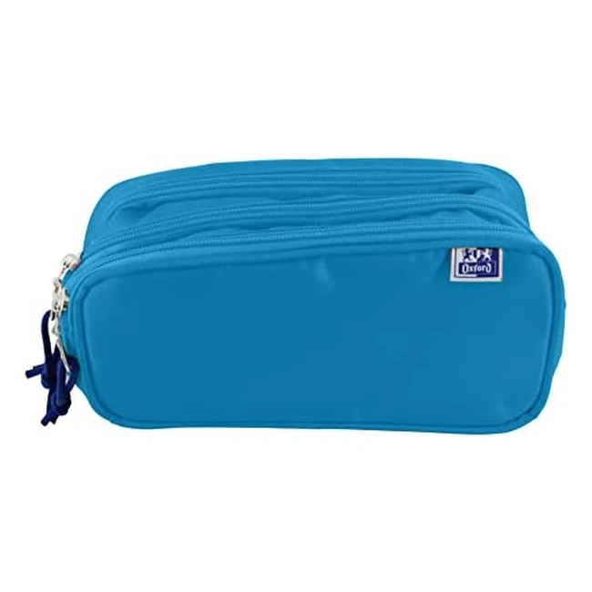 Estuche escolar Oxford 3 compartimentos, elástico y cremalleras, azul turquesa