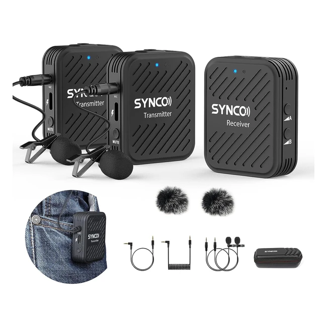 Micrófono Solapa Inalámbrico Profesional Synco G1A2 - 24GHz, 50m, DSLR, Cámara, Móvil, Tablet - Compatible Canon Sony Nikon