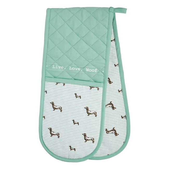 KitchenCraft KCDACHDBOG Double Oven Gloves - Dachshund Design - 100 Cotton - Wh