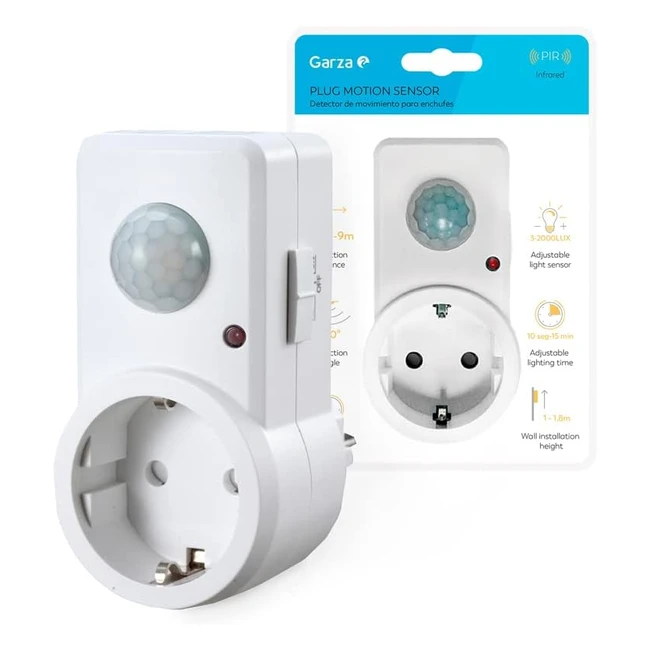 Enchufe con Detector de Movimiento Infrarrojo - Garza - Ángulo de Detección 120 - Función Interruptor - Blanco