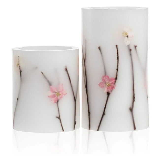 Pauleen 48010 Set de 2 Velas LED Shiny Blossom - Cera Auténtica - Llama Titilante - Blanco/Rosa/Marrón