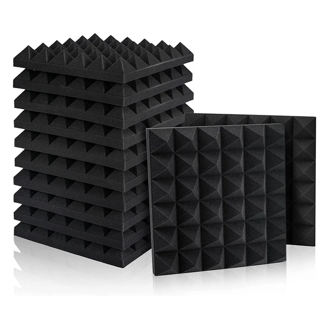 12 Pack Acoustic Foam Panels - Studio Wedge Tiles - Sound Absorption - 2 x 12 x 12 - Reduce Noise