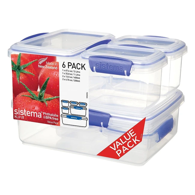 Klip It Multipiece Food Storage Containers - Stackable Lunch Boxes with Clipclose Lids - BPA-Free - 6 Count