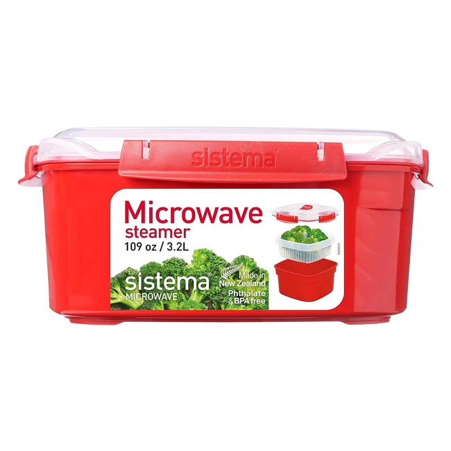 Sistema Microwave Food Steamer with Removable Basket - Large 32L - Red/Clear