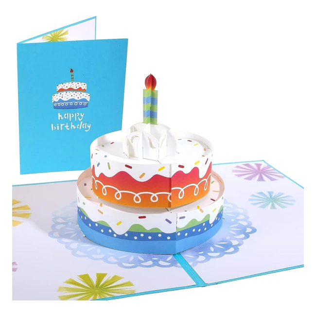 Biglietto Auguri Popup 3D con Busta - Torta e Candele - Compleanno Anniversario