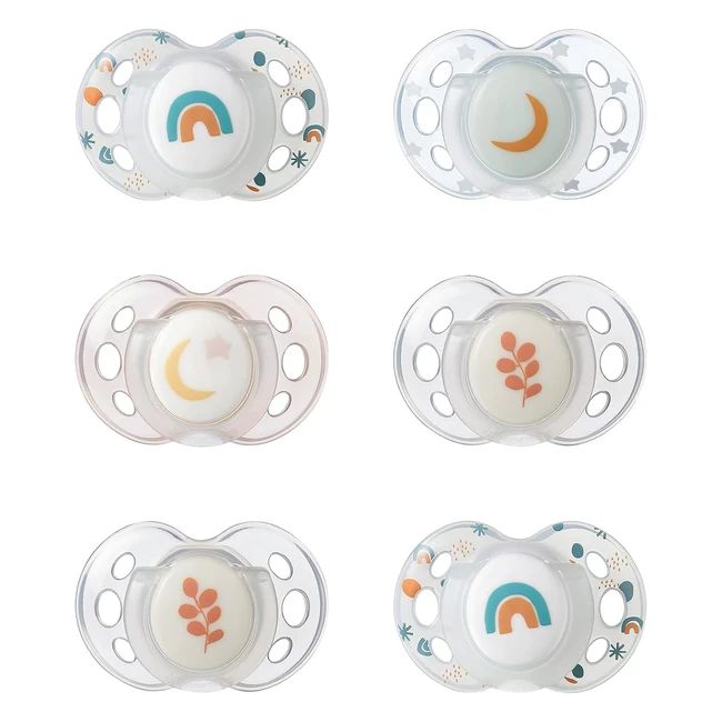 Chupete Tommee Tippee 433555, Brilla en la Oscuridad, Silicona sin BPA, Set de 6