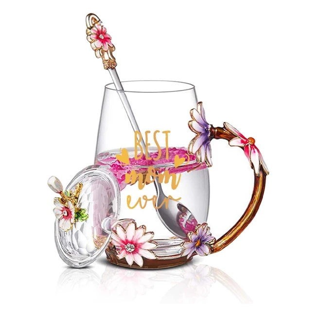 Tasse de café en verre avec design 3D papillon et marguerite - Cadeau fête des mères