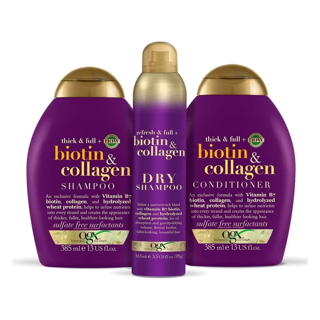 OGX Biotin Collagen Shampoo Conditioner Set - Thicker Hair, Added Volume