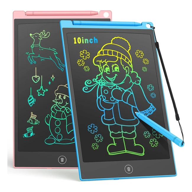 Tecjoe 2 Pack LCD Writing Tablet 10 Inch - Colorful Doodle Board for Kids - Electronic Drawing Pad - Travel Games - Learning Gifts - Blue and Pink