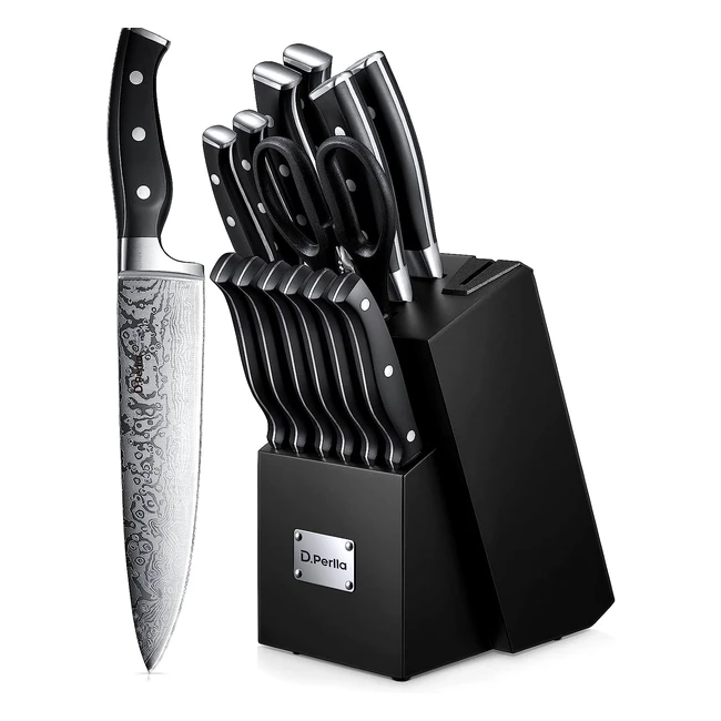 Set Coltelli da Cucina Professionale - 14 Pezzi in Acciaio - Autoaffilante - Legno