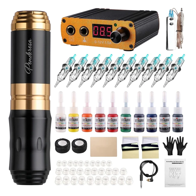 Kit Tatouage Stigma Machine Sstylo Rotatif Complet avec Encres Couleurs et Cartouches de Tatouage