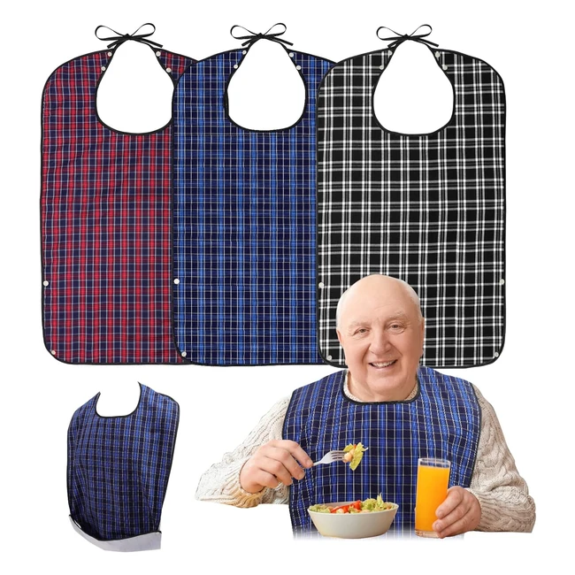 Bavaglino Impermeabile Adulto Lavabile e Riutilizzabile - Protezione Abbigliamento - 3 Pezzi - Nero Rosso Blu