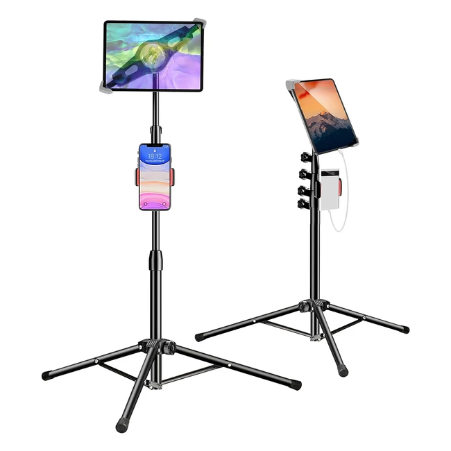 SXUAN Tablet Tripod Stand - Height Adjustable Floor Stand with 2 Holders for iPad Pro, Samsung Tab, Surface Pro, and More