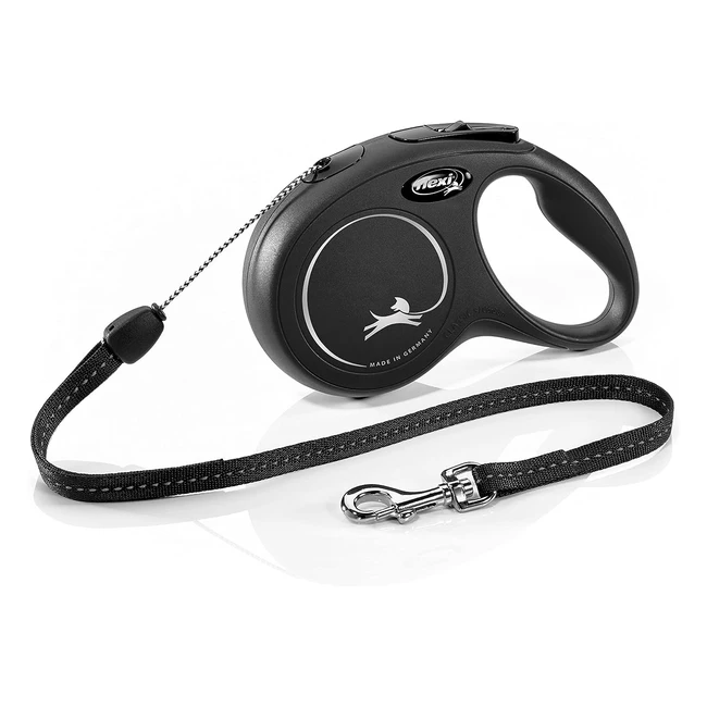 Flexi New Classic Cord Black Small 8m Retractable Dog Leash - Up to 12kgs/26lbs
