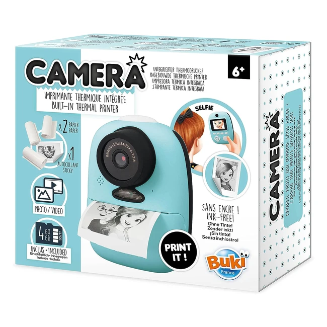 Buki PV07 - Appareil photo imprimante, instantané, sans encre, mode selfie, mode vidéo