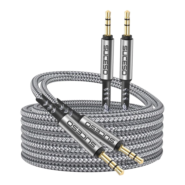 Suceso 35mm Aux Cable 2 Pack - High Quality Stereo Jack Cable for Earphones, Speakers, and More