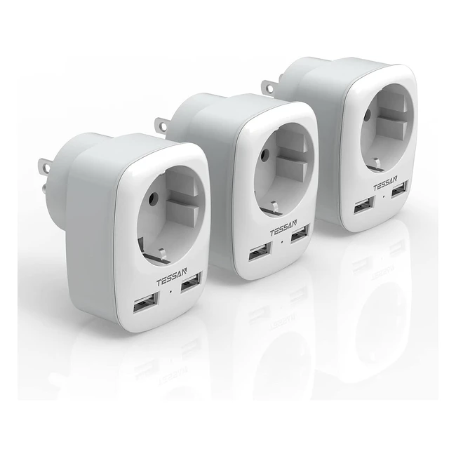 Adaptateur Prise Américaine USA Canada France - Tessan 3 Pack - 2 USB 2.4A - Europe Française 2 Broches vers US 3 Broches - Mexique Thaïlande Dominicaine - Type B Prise Canada