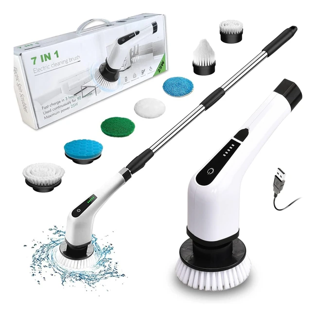 Spazzola Elettrica a Rotazione senza Fili con 7 Testine - Pulizia Facile e Veloce