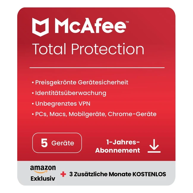 McAfee Total Protection 2023 - 5 Geräte, Virenschutz und Internetsicherheitssoftware, Unlimited VPN
