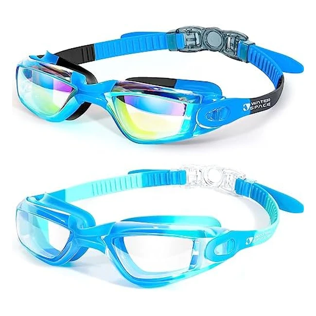 Water Space Kids Swimming Goggles - 2 Pack, Anti-Fog UV Protection, No Leaking