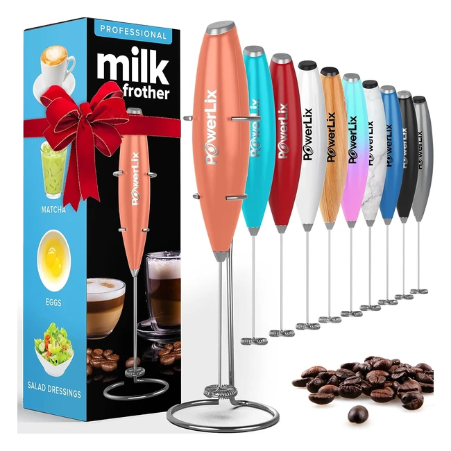 PowerLix Milk Frother Handheld Whisk - Powerful 19000rpm Mini Drink Mixer for Latte Cappuccino - Stainless Steel Stand - Reference #1520S