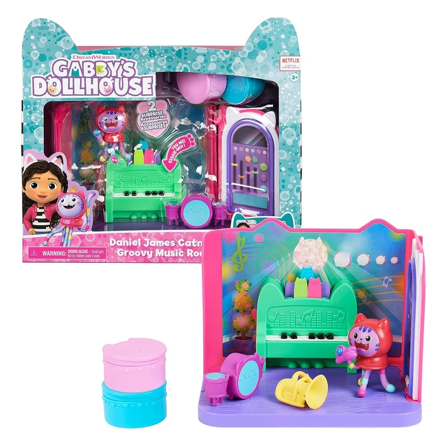 Gabbys Dollhouse Deluxe Room Groovy Music Room - DJ Catnip, 2 Möbelstücke, 2 Überraschungsboxen